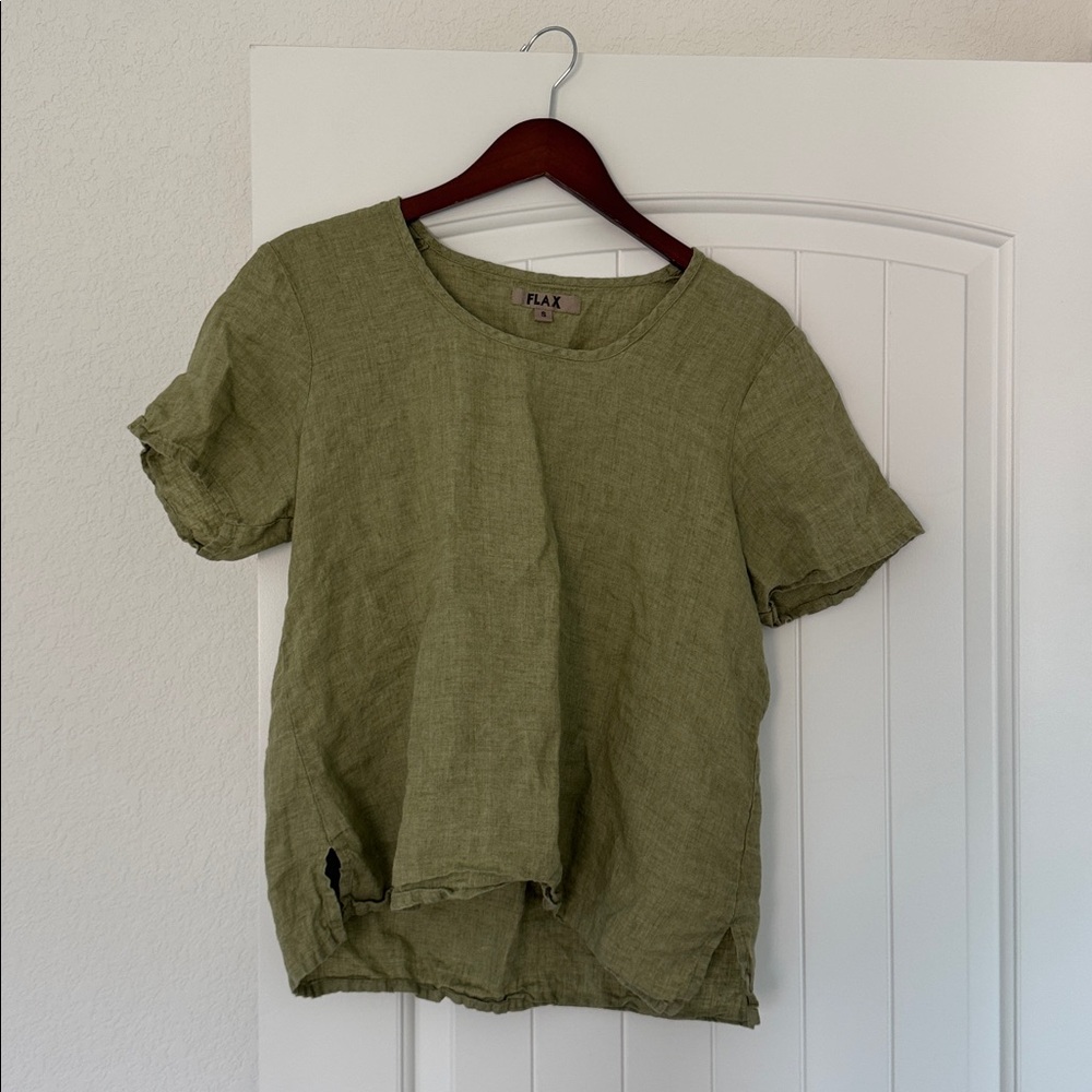 Flax Olive Linen Casual Top